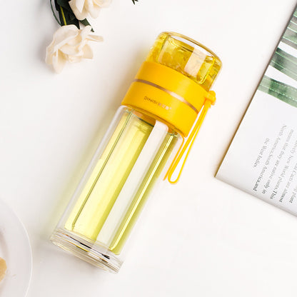 Glass Water Bottle with Tea Infuser Filter Double Wall Design