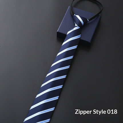 Mens Business Formal Zipper Tie With Blue Stripes for Office