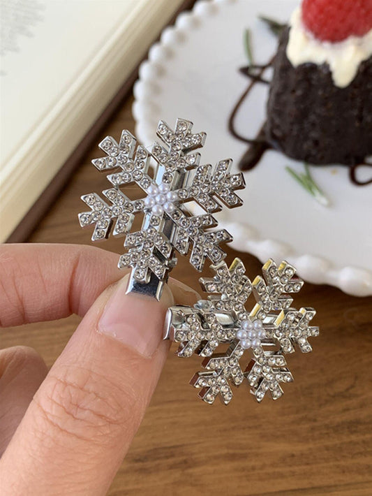Crystal Snowflake Pearl Hair Clip – Sweet Winter Hair Accessory