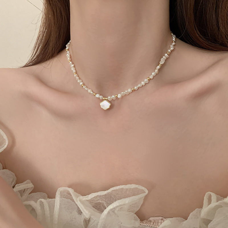 Women’s Freshwater Pearl Necklace and Shell Bracelet Set