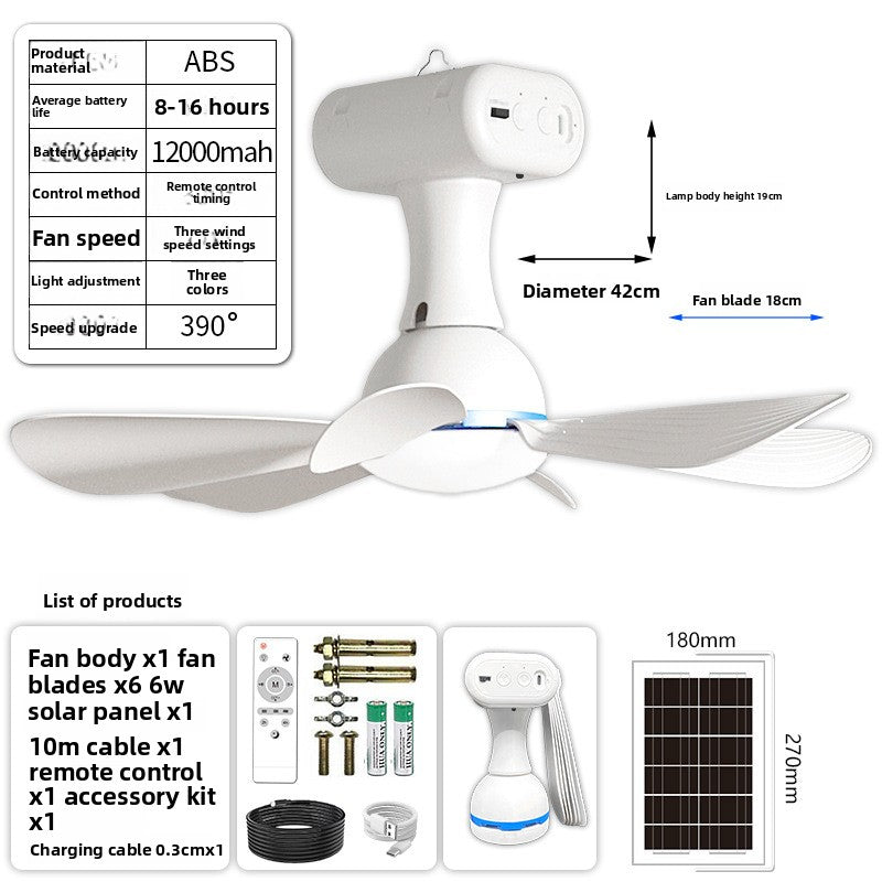 Multifunctional Solar Rechargeable Ceiling Fan Outdoor Use