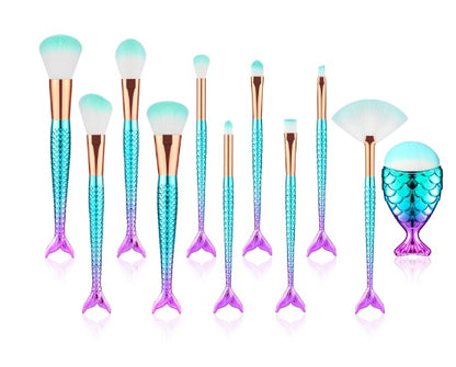 11pcs Cosmetic Makeup Brushes Kit Mermaid Foundation Eyebrow