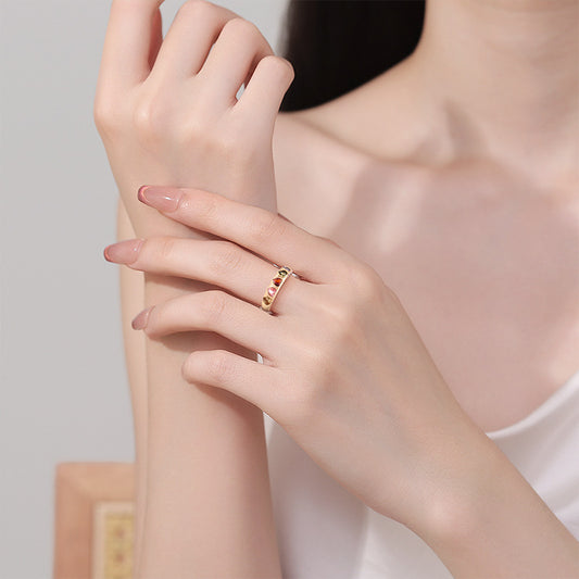 Fashionable Heart-Shaped Zircon Copper-Inlaid Ring Accessory