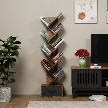 9 Tier Tree Bookshelf with Drawer for Home Office Storage