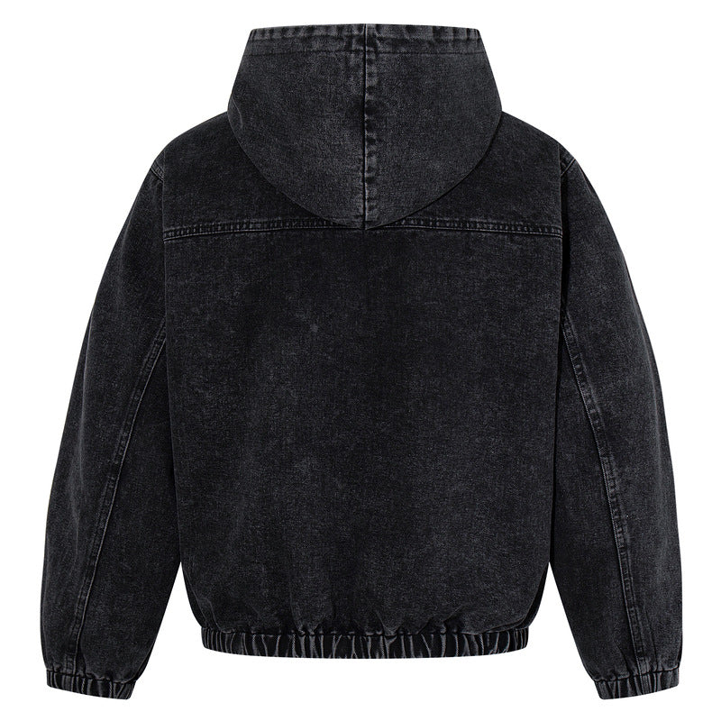 Men’s Black Hoodie – Stylish Distressed Wash Button Detailing