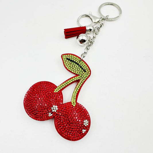 Cherry Rhinestone Velvet Keychain Cute Fashion Bag Accessory