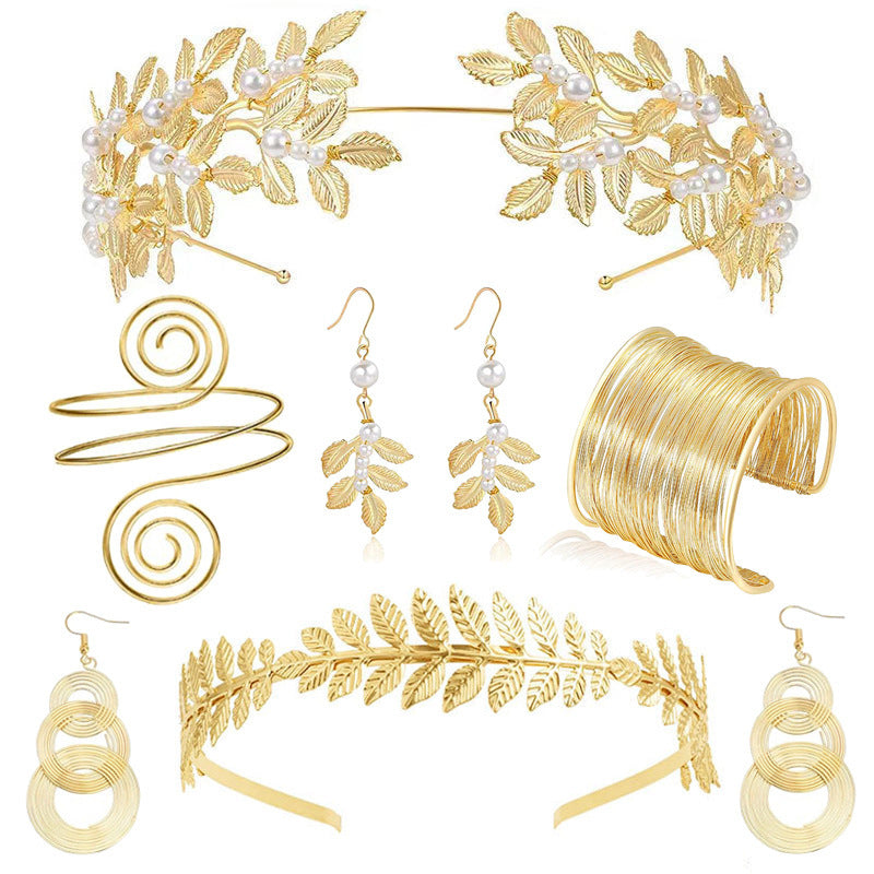 Golden Headband Earrings Pendant Bracelet Women Jewelry