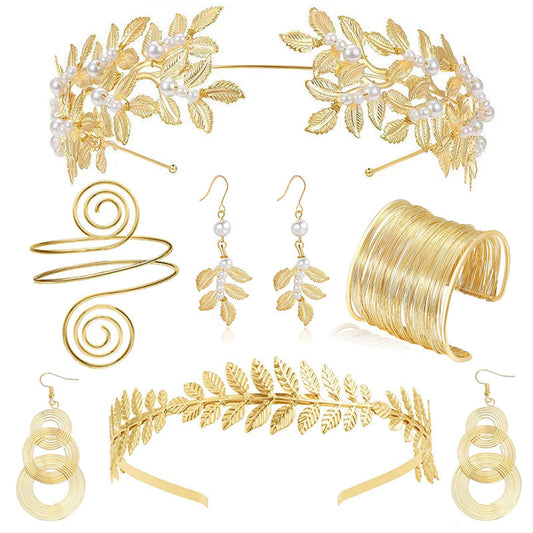Golden Headband Earrings Pendant Bracelet Women Jewelry