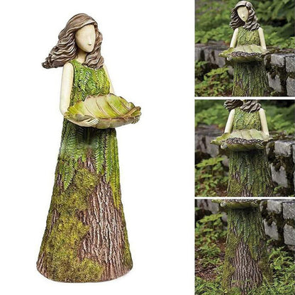 Fairy Tale Forest Girl Bird Feeder Resin Crafts Outdoor Garden Statue Courtyard Lawn Decorative Resin Ornaments