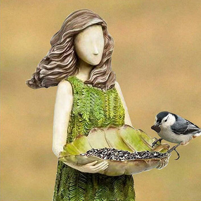 Fairy Tale Forest Girl Bird Feeder Resin Crafts Outdoor Garden Statue Courtyard Lawn Decorative Resin Ornaments