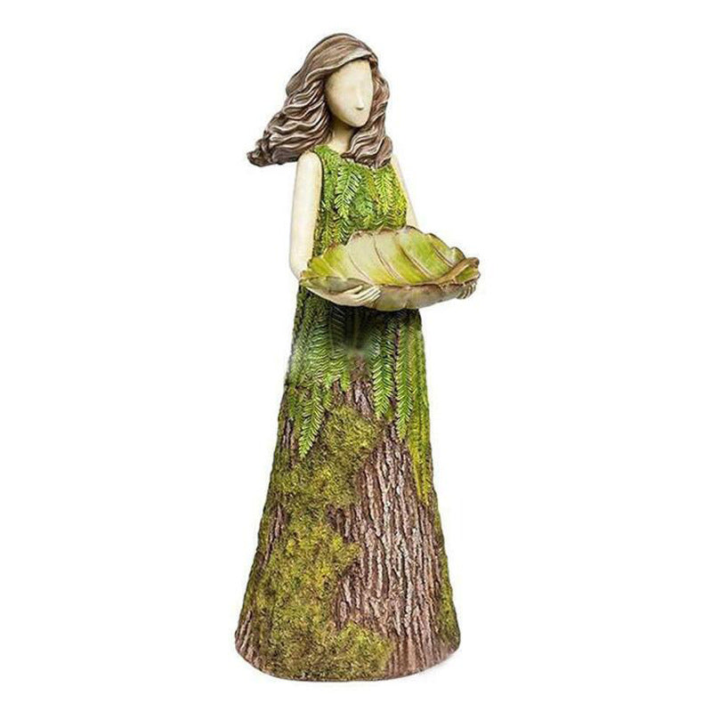 Fairy Tale Forest Girl Bird Feeder Resin Crafts Outdoor Garden Statue Courtyard Lawn Decorative Resin Ornaments