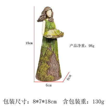 Fairy Tale Forest Girl Bird Feeder Resin Crafts Outdoor Garden Statue Courtyard Lawn Decorative Resin Ornaments