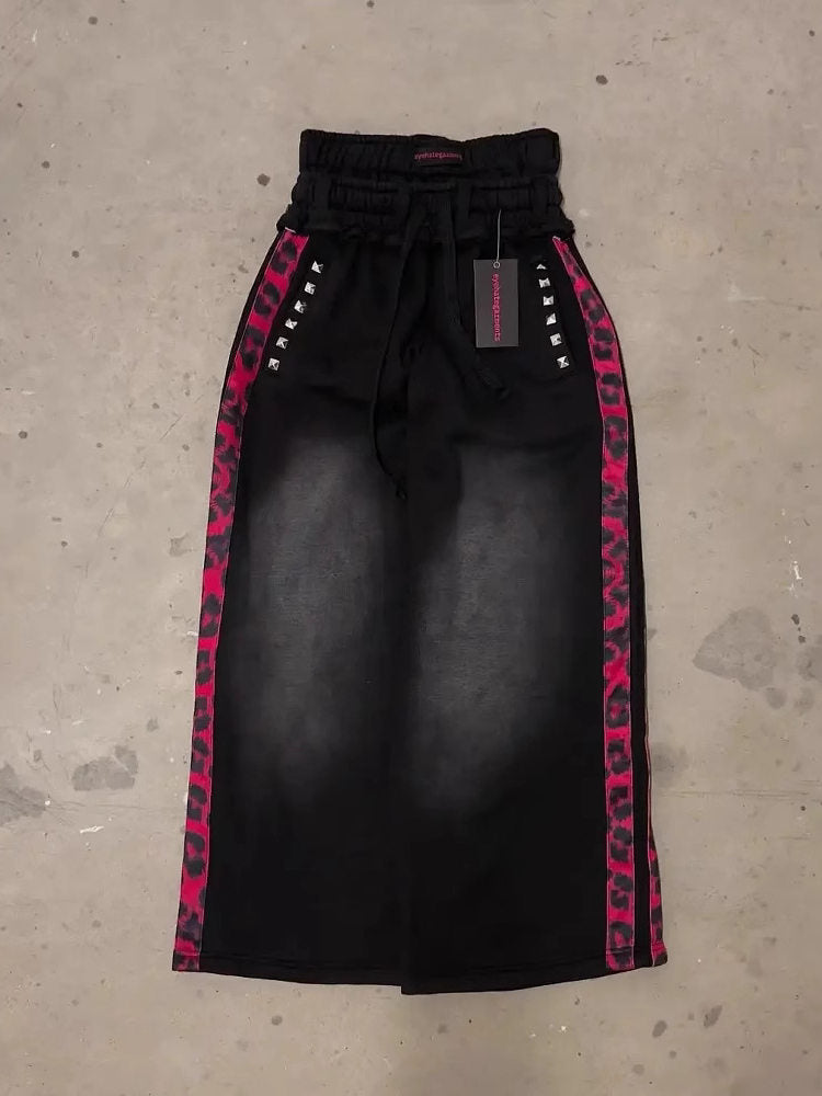 Fake Two-Piece Wide-Leg Print Pants