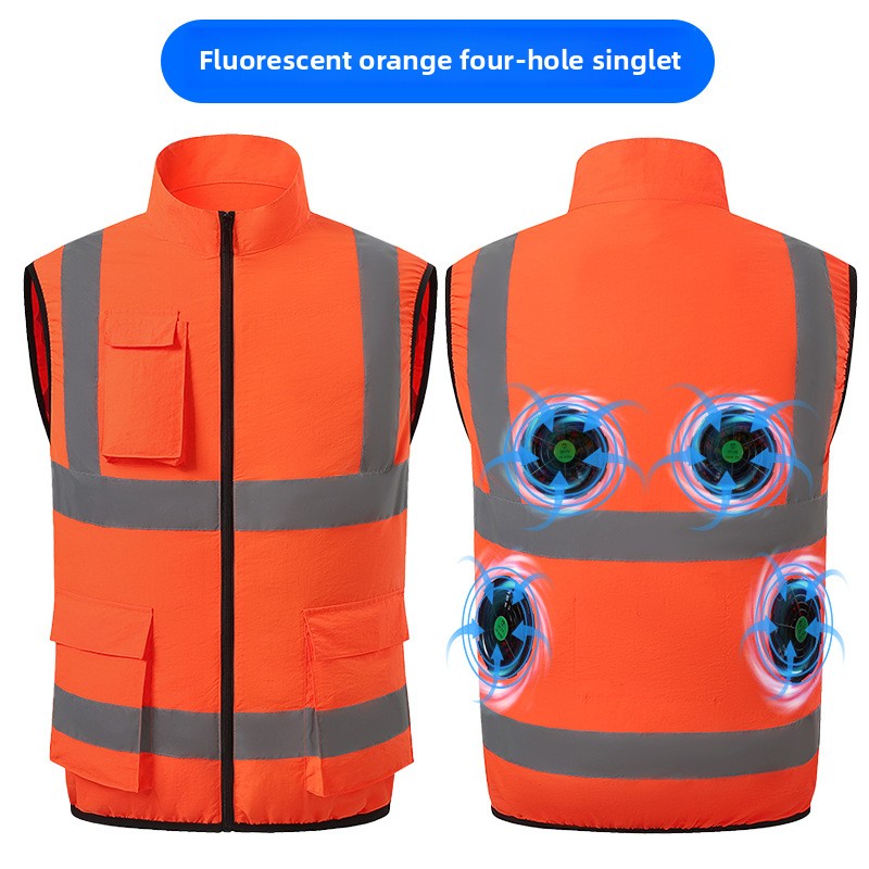 Fan Cooling Work Vest with Reflective Strips for Outdoor Summer Use