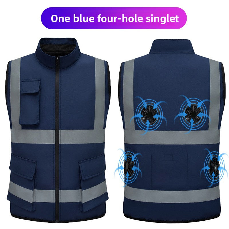 Fan Cooling Work Vest with Reflective Strips for Outdoor Summer Use