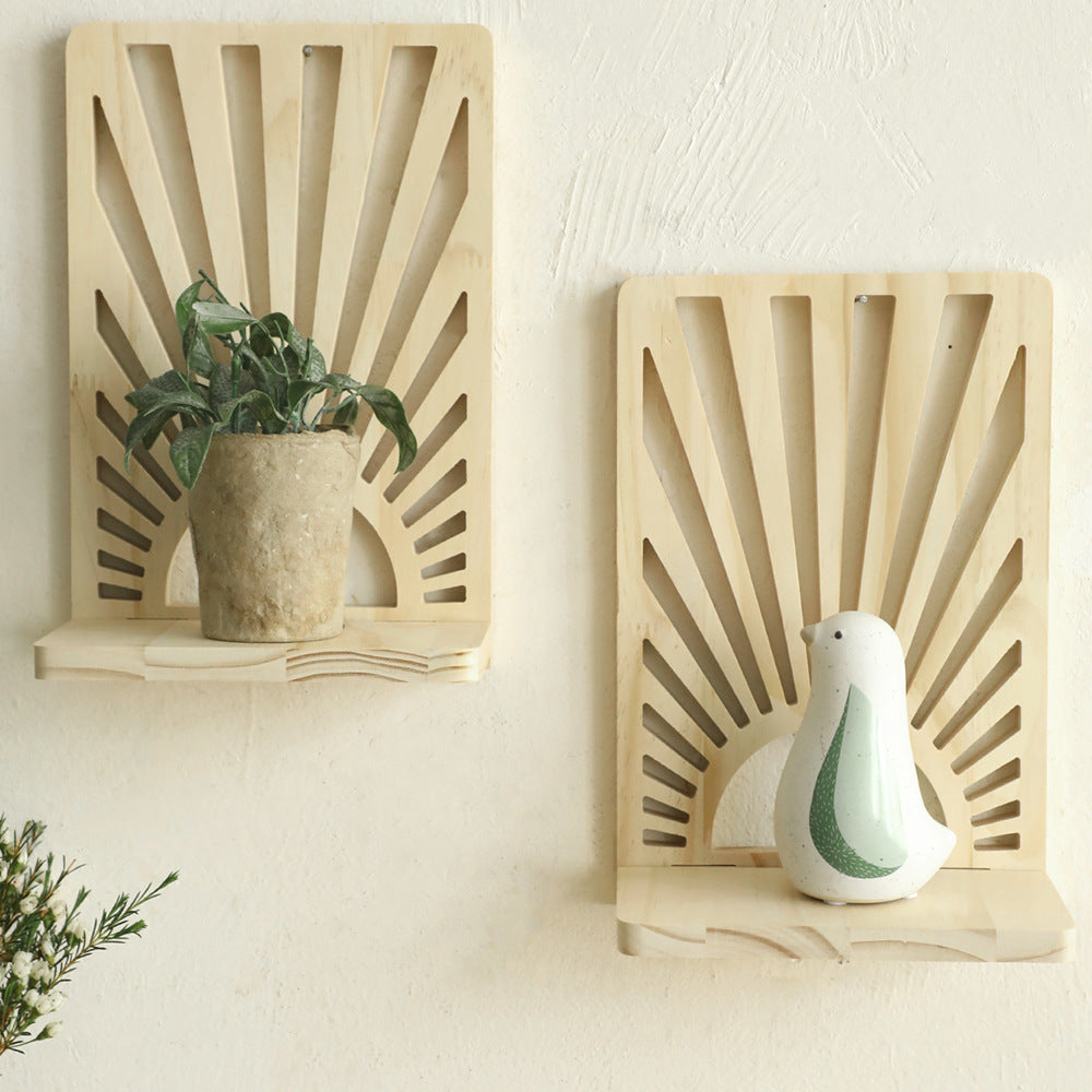 Fan-shaped Hollow Wooden Wall Flower Pot Shelf