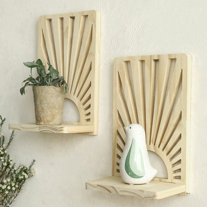 Fan-shaped Hollow Wooden Wall Flower Pot Shelf