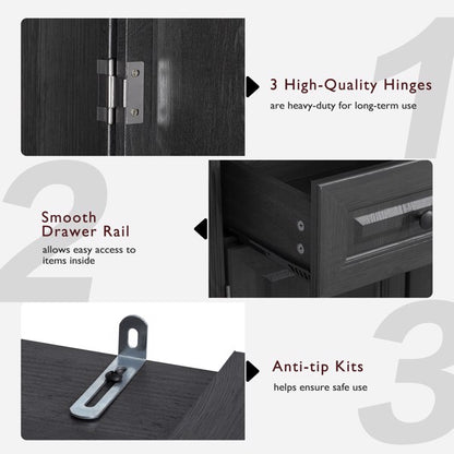 Farmhouse-style embossed textured storage cabinet