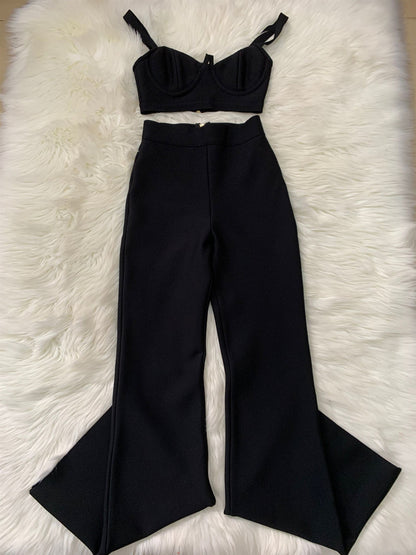 Fashion Bandage Dress and Tight Pants Two-Piece Set
