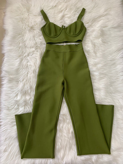 Fashion Bandage Dress and Tight Pants Two-Piece Set