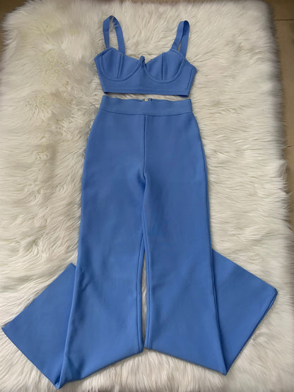 Fashion Bandage Dress and Tight Pants Two-Piece Set