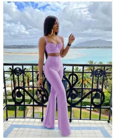 Fashion Bandage Dress and Tight Pants Two-Piece Set
