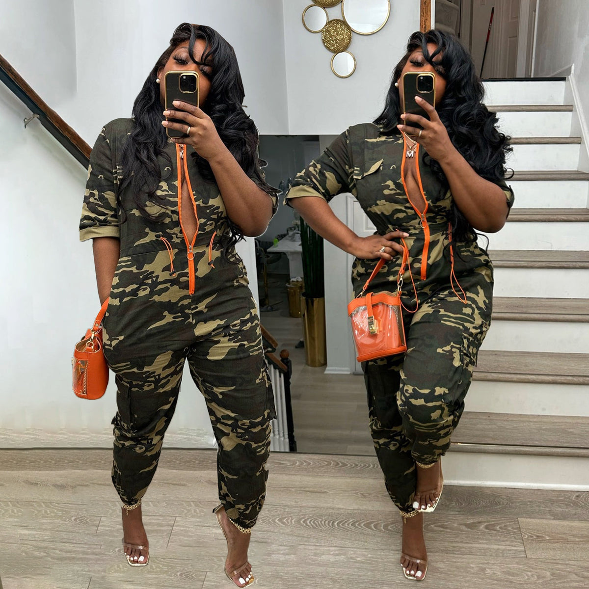Fashion Camouflage Denim Jumpsuit