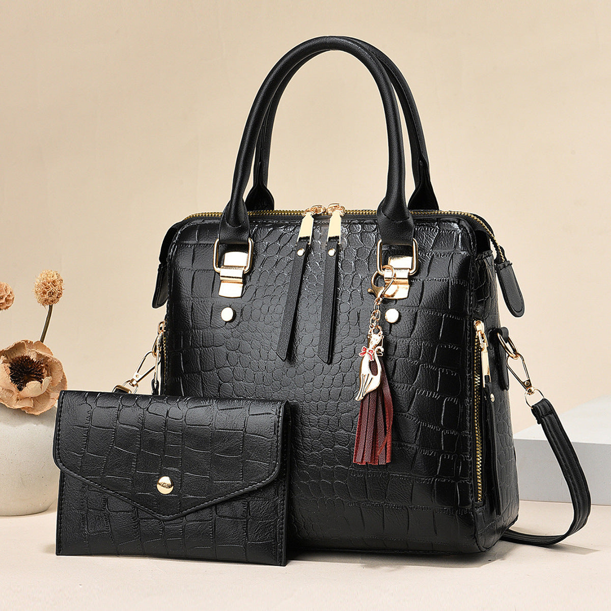 Fashion Crocodile Pattern Handbag with Tassel