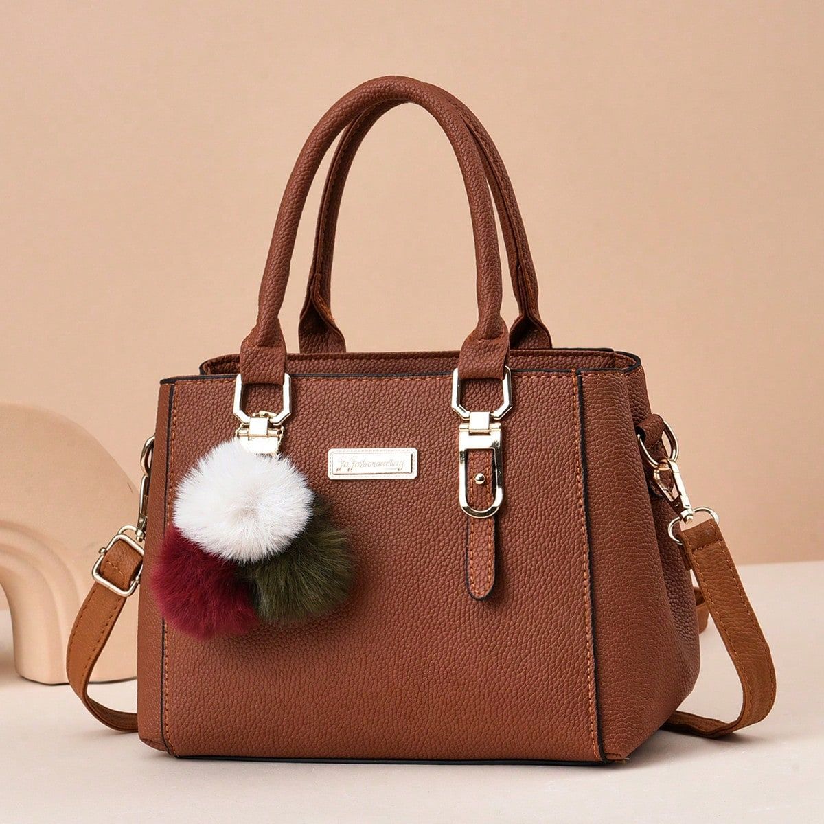 Fashion Double Layer Fur Accent Shoulder Bag
