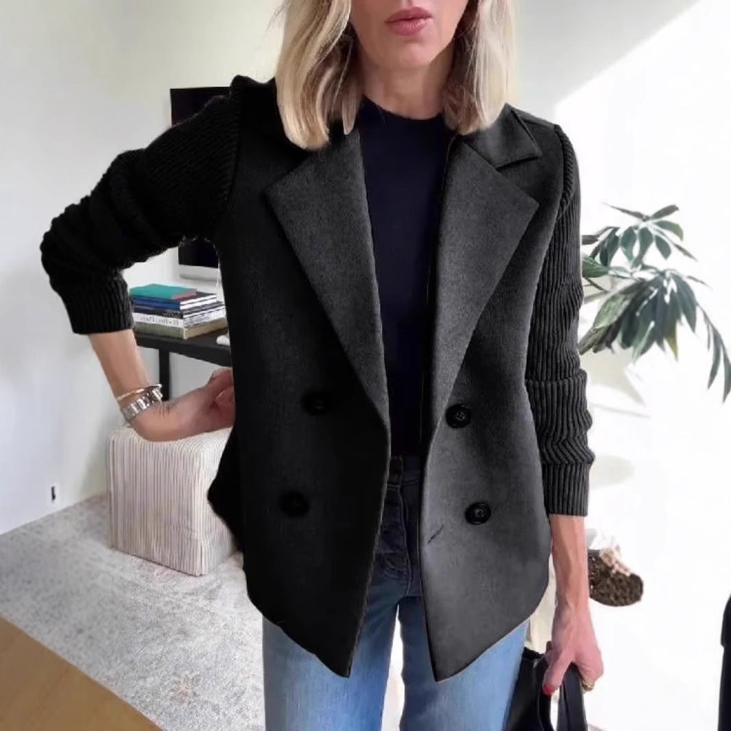 Fashion Elegant Wool Stitching Coat