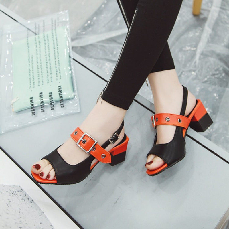 Fashion Fish-Mouth Sandals High Heels Korean Style Shoes Mid-Heel Women's Shoes