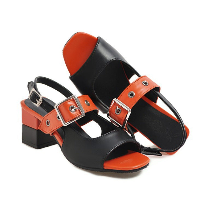 Fashion Fish-Mouth Sandals High Heels Korean Style Shoes Mid-Heel Women's Shoes