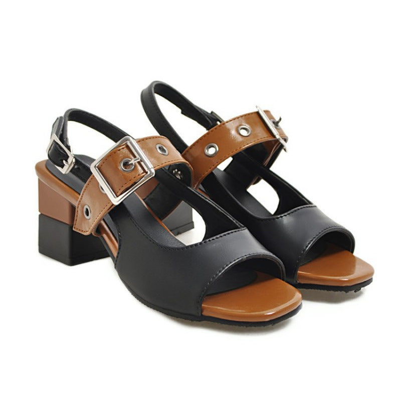 Fashion Fish-Mouth Sandals High Heels Korean Style Shoes Mid-Heel Women's Shoes