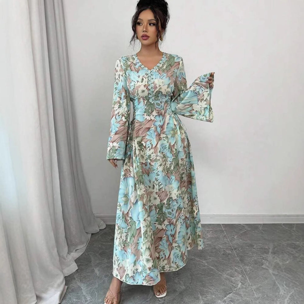 Fashion Floral Print Bell Sleeve Dress