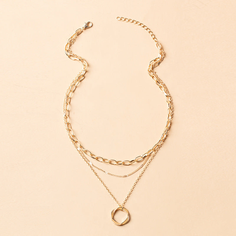 Fashion Geometric Circle Pendant Zinc Alloy Necklace