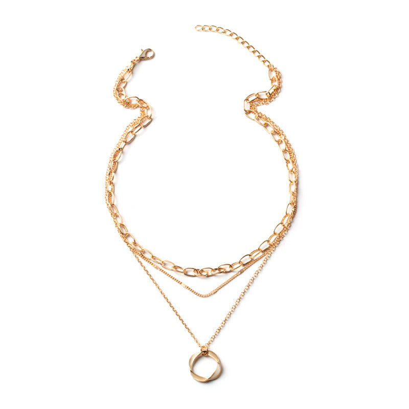 Fashion Geometric Circle Pendant Zinc Alloy Necklace