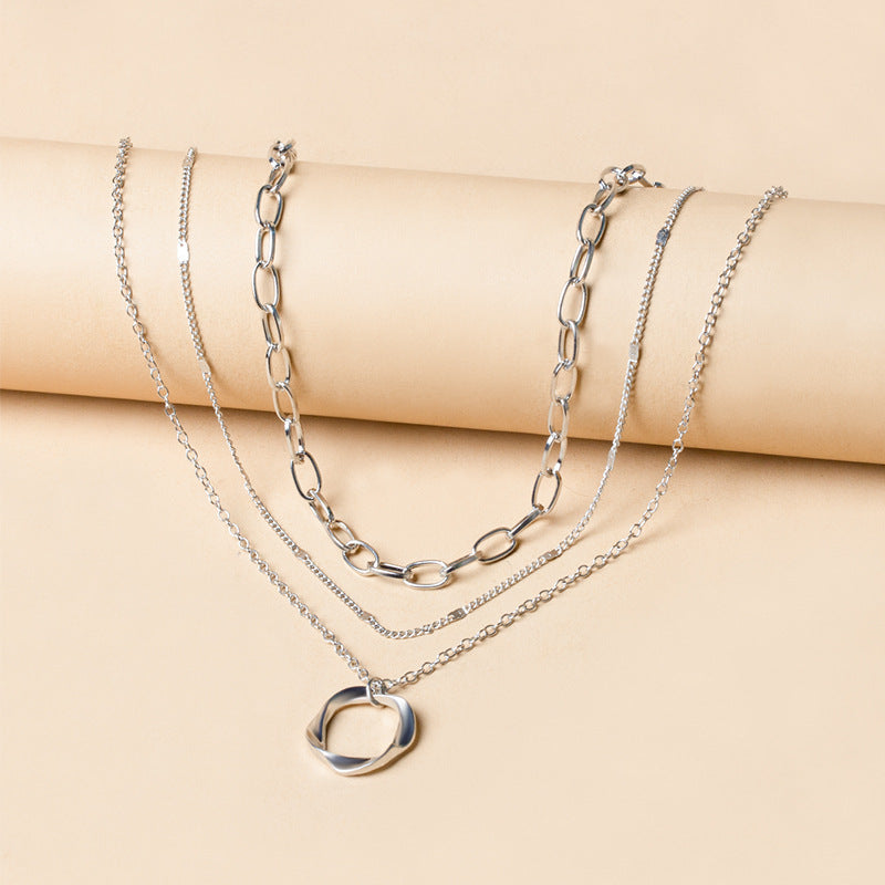 Fashion Geometric Circle Pendant Zinc Alloy Necklace