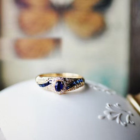 Fashion Gold Plated Sapphire Zircon Ring