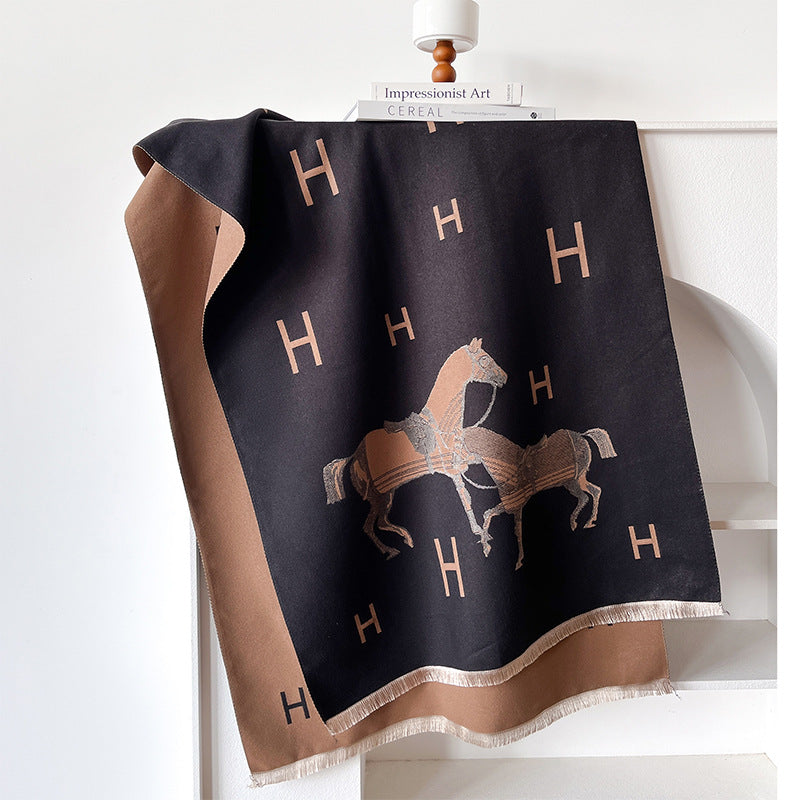 Fashion Horse Pattern Imitation Cashmere Scarf Shawl