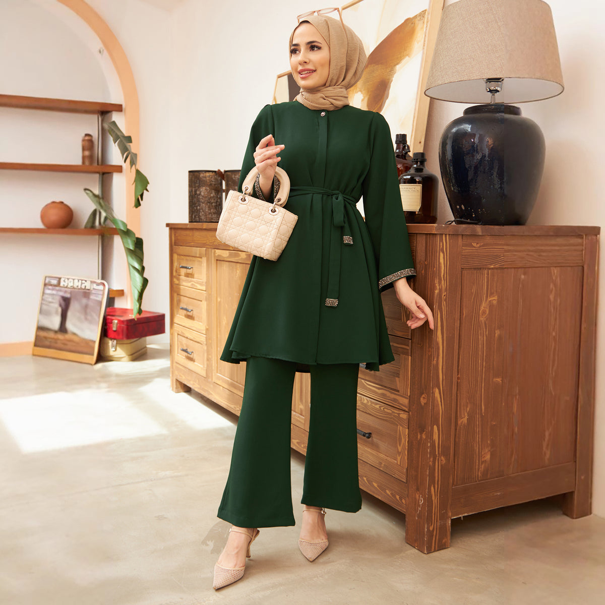 Fashion Hot Drilling Loose Jacket Horn Pants
