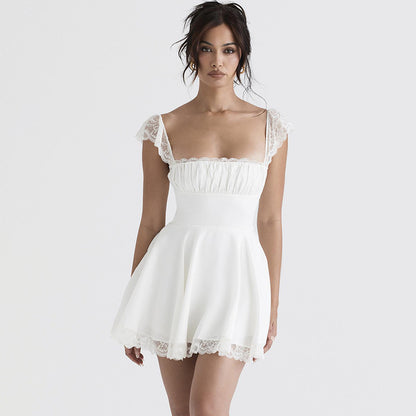 Fashion Lace Square Collar Backless Dress