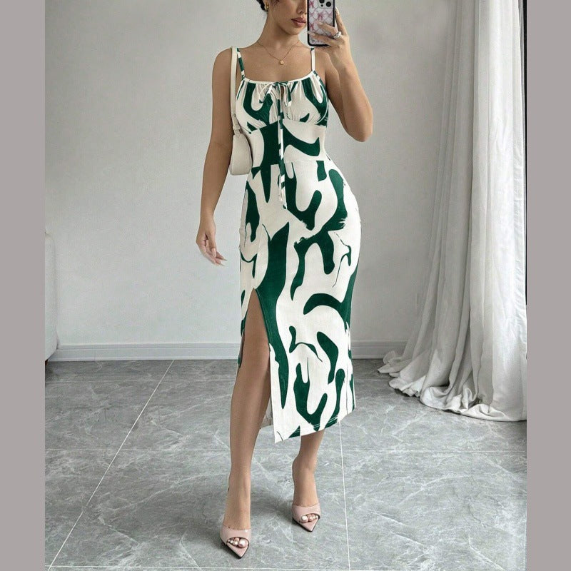 Fashion Leopard Print Sling Dress Women's Long Tight Skirt