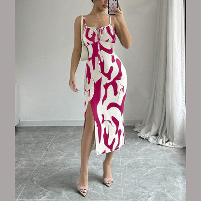 Fashion Leopard Print Sling Dress Women's Long Tight Skirt