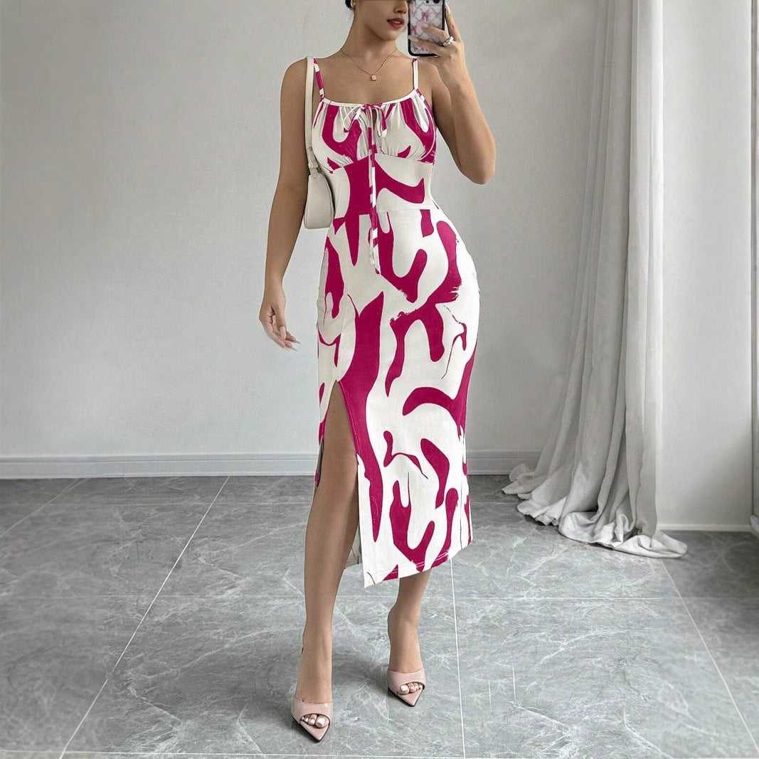 Fashion Leopard Print Sling Dress Women's Long Tight Skirt
