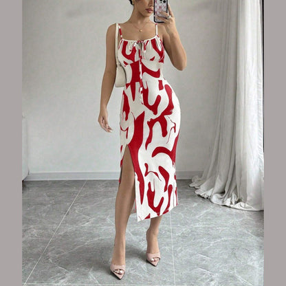 Fashion Leopard Print Sling Dress Women's Long Tight Skirt