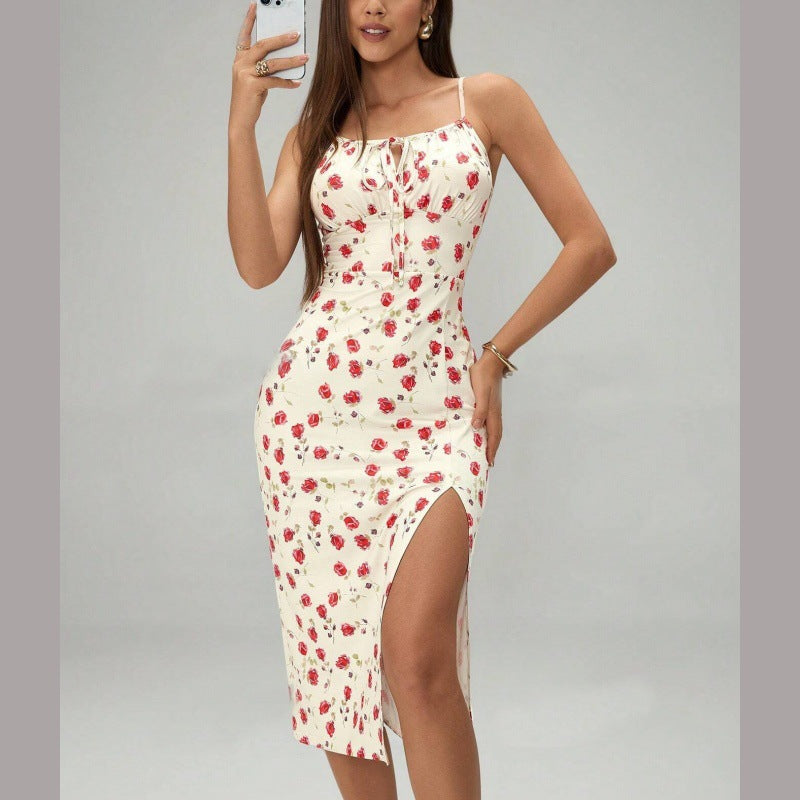 Fashion Leopard Print Sling Dress Women's Long Tight Skirt