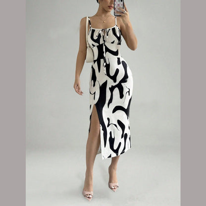 Fashion Leopard Print Sling Dress Women's Long Tight Skirt