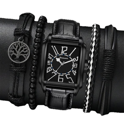 Fashion Men's Square Quartz Watch with Bracelet Set