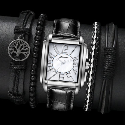 Fashion Men's Square Quartz Watch with Bracelet Set