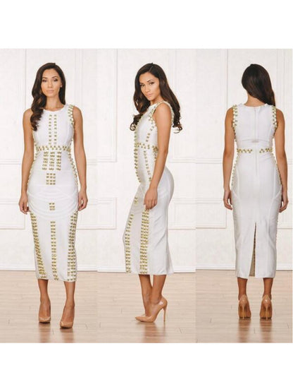Fashion Metal Circle Bandage Dress Sleeveless Party Banquet